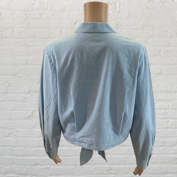 VINTAGE JOSEPHINE CHAUS -- Chambray Shirt, Front-Tie, Long Sleeve, Button Down - Picture 7 of 16